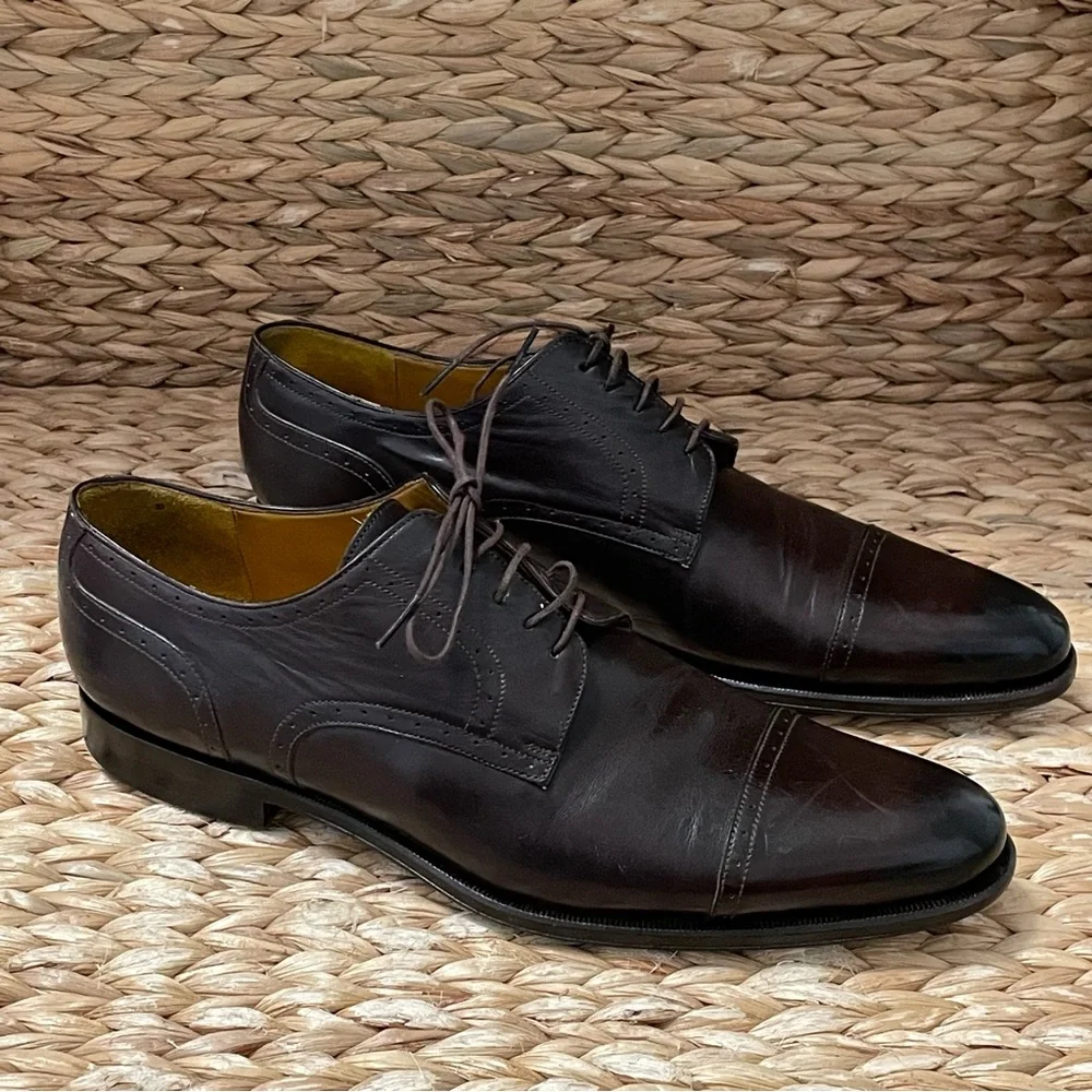 Canali Shoes Mens Size 43 1/2 Captoe Oxblood Dress‎ Made in Italy